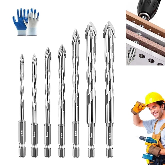 7PCS Multi-Material Drill Bit Set, High Hardness Skewed Head Eccentric Drill Bits, New Four-Flute Sawtooth Eccentric Drill Bit Set for Tile, Glass, Concrete, Wood & Metal (B)