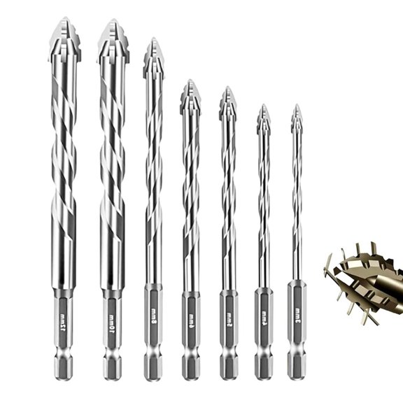 7PCS Multi-Material Drill Bit Set,Precision Drilling Set,Secure Grip & Compatibility,Eliminates The Need To Switch Bits Between Materials,for Tile, Glass, Concrete, Wood & Metal