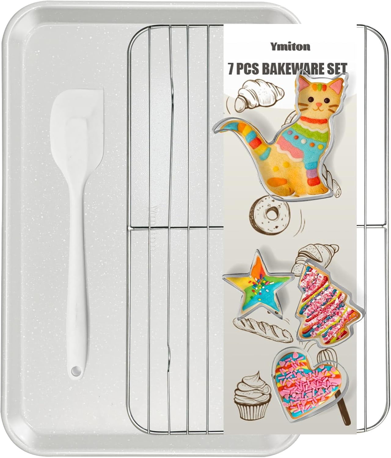 7PCS Nonstick Baking Sheet Set - 10x15in Jelly Roll Pan with Wire Rack ...