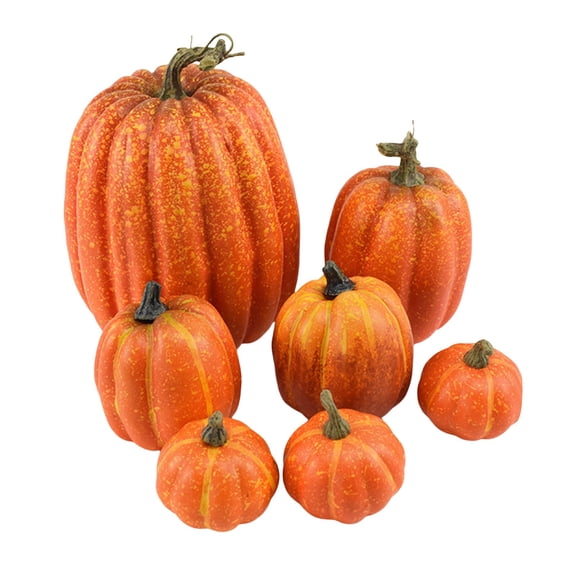 7PCS Orange Artificial Pumpkins for Halloween Decor, Assorted Faux Foam Pumpkin Set for Fall Table Centerpieces, Gothic Harvest Decorations, Home, Porch, Shelf and Party Display