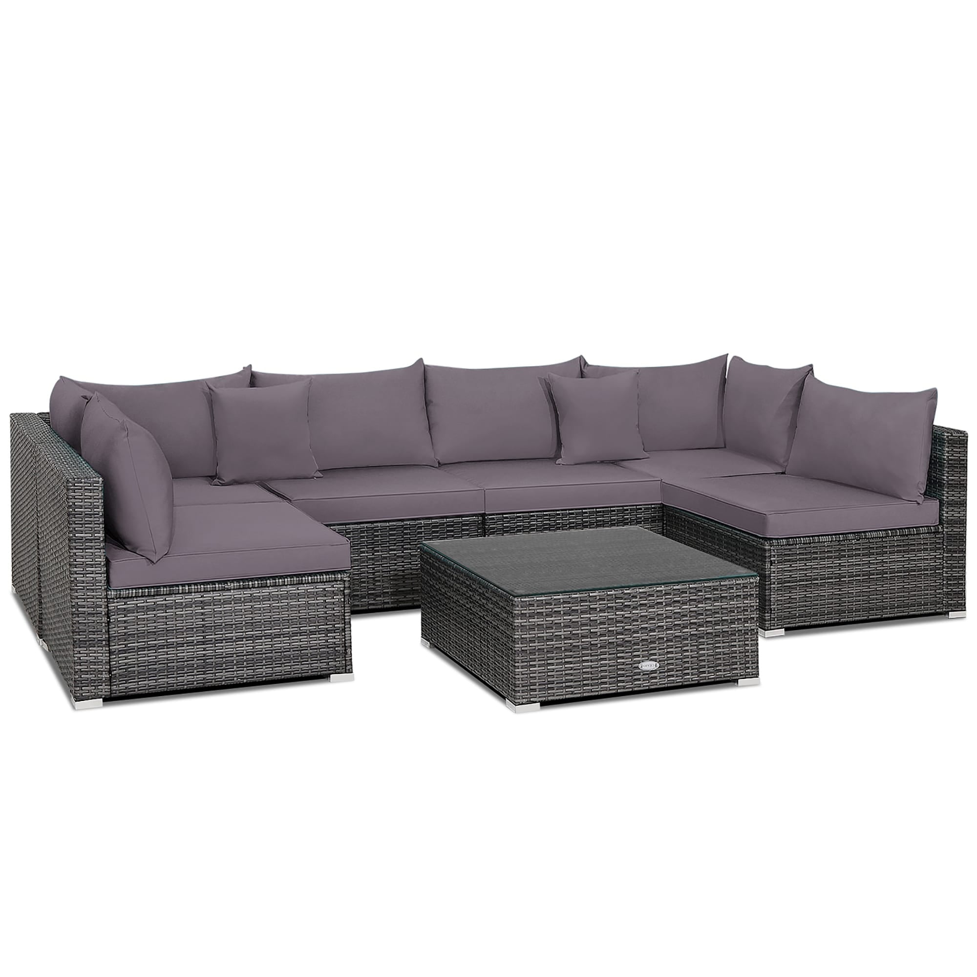 Gray 7-Piece PE Rattan Sectional Sofa Set with Cushions