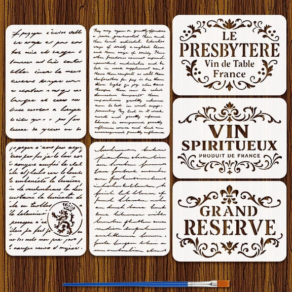 7PCS Poetry Stencils With Brush 8.3x11.7inch Chinese Calligraphy Template Decorative Poetry Script Stencil Floral Words Stencils