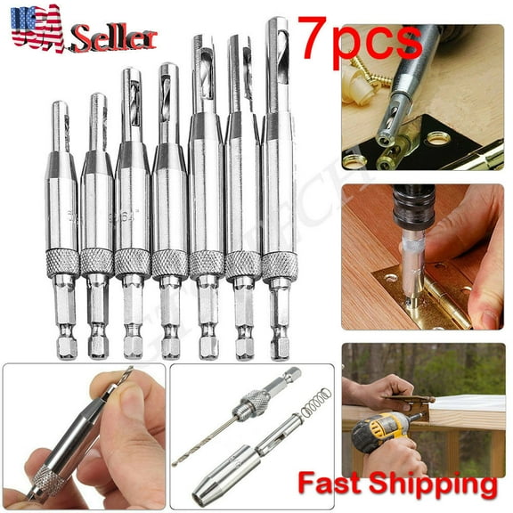 7PCS Self Centering Door Lock Cabinet Hinge Drill Bits Set Pilot Hole Saw Tool