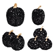7PCS Sequined Pumpkins Decor Fall Artificial Velvet-Covered Foam Pumpkins Set 4 Sizes Fabric Pumpkin Ornaments for Harvest Thanksgiving Halloween Farmhouse Table Centerpiece