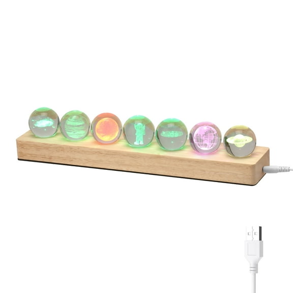 7PCS Solar System Planet Crystal Ball Light for room Planets Crystal Decoration LED Night Light with Wooden Base for Festival Present