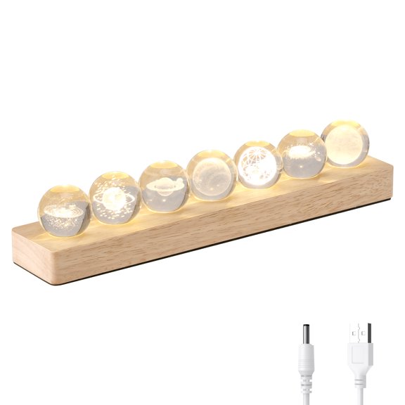 7PCS Solar System Planet Crystal Ball Light for room Planets Crystal Decoration LED Night Light with Wooden Base for Festival Present