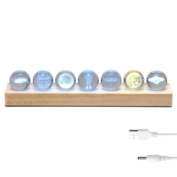 7PCS Solar System Planet Crystal Ball Light for room Planets Crystal Decoration LED Night Light with Wooden Base for Festival Present