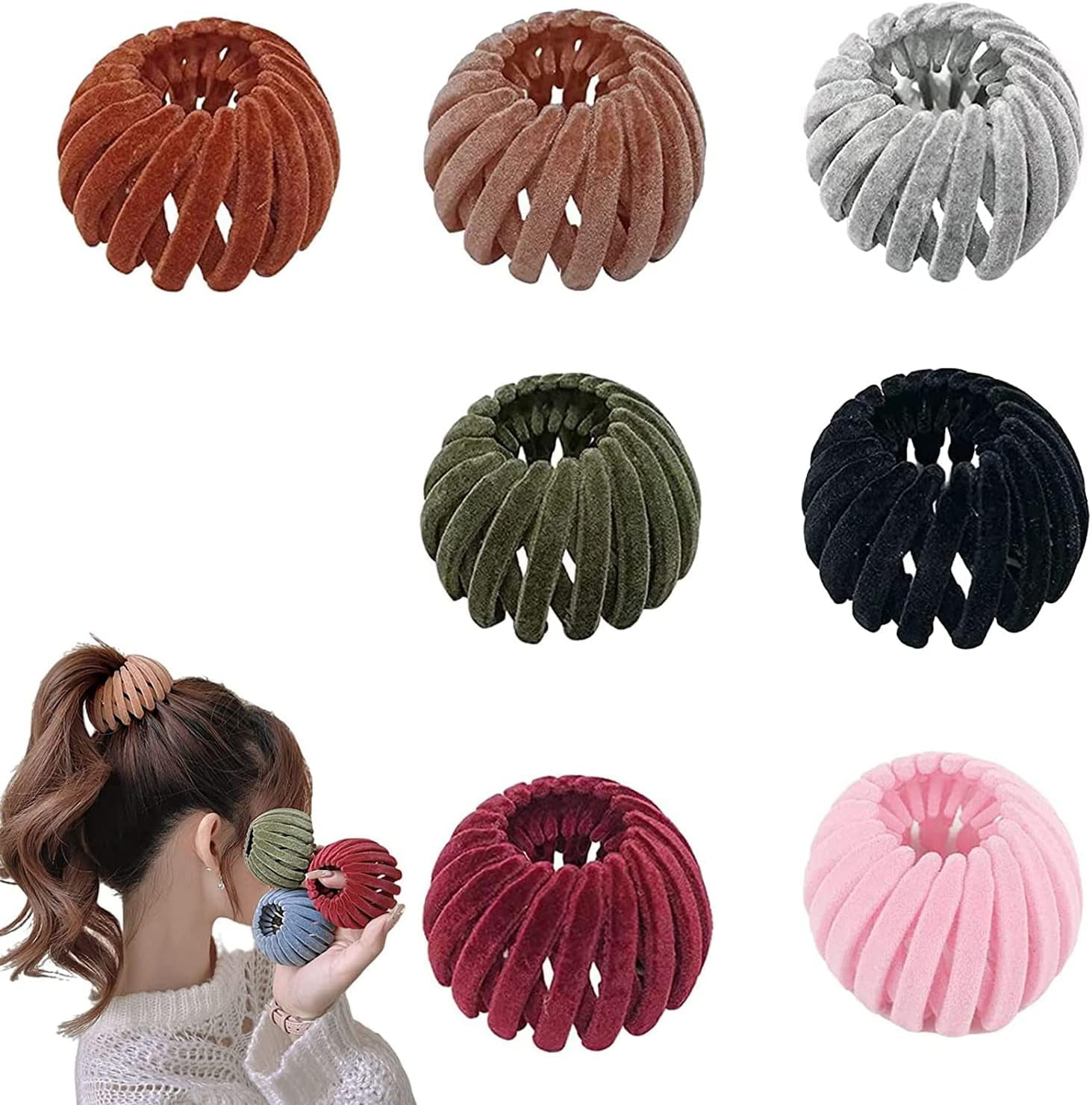 7PCS Velvet Hair Nest, Bird Nest Magic Hair Clip, Retractable Bird Nest