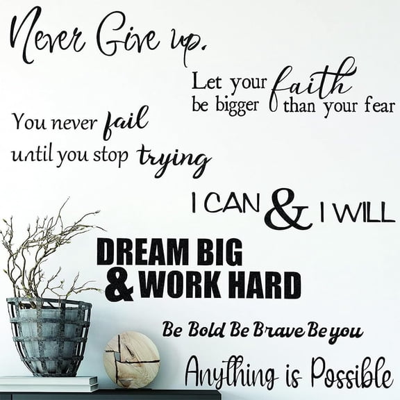 7PCS Wall Quotes Decals Peel and Stick Inspirational Quotes Stickers Motivational Decal Never Give up Anything is Possible Art Decor for Bedroom Living Room Office Bathroom