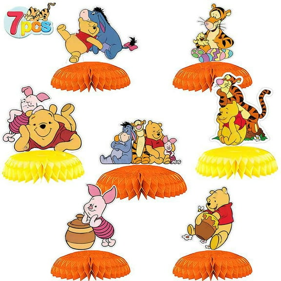 7PCS Winnie-the-Pooh Decorations Set - Pooh Bear Themed Honeycomb Centerpiece, Table Decoration for Kids' Birthday Party Supplies