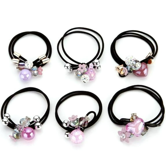 7PCS Women Hair Ties, Fashion Cute Beads Flower Shiny Rhinestone Design Rubber Band Ponytail Holder Hair Ring Rope Hair Bands Hair Accessories