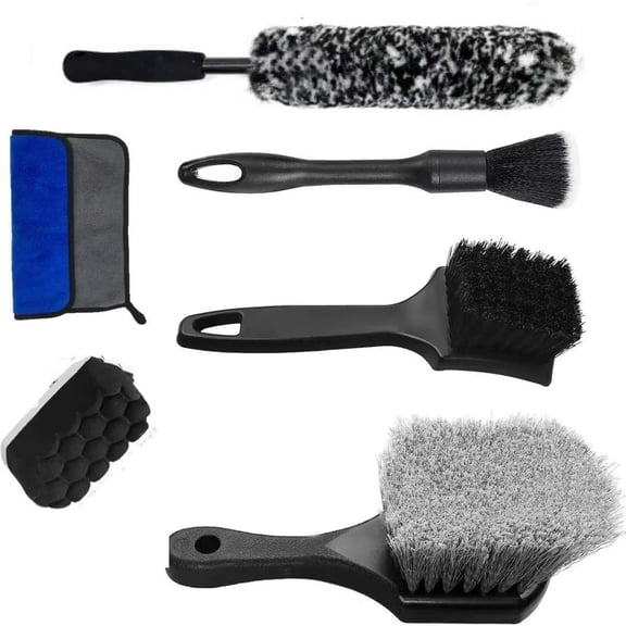 7PCs Car Wheel Detailing Brushes Plastic Soft Bristles Short Handle Design For Tight Spaces Brake Dust Cleaner