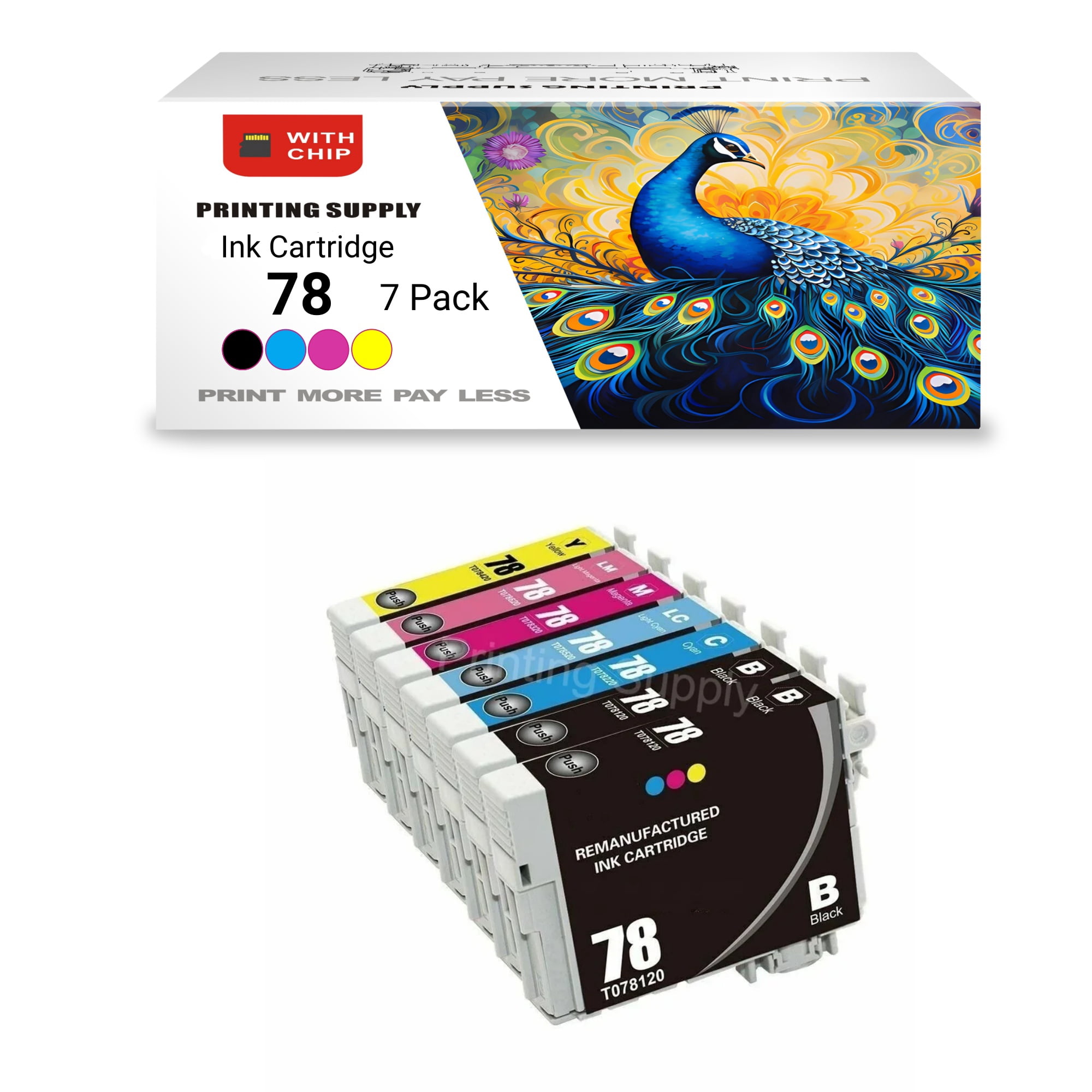 7 Pack T0781 - T0786 Ink Cartridges for Epson 78, Compatible with ...