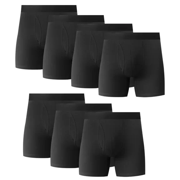 7PK Mens Cotton Boxer Briefs Tagless Comfort Flex Underwear With Opening Fly
