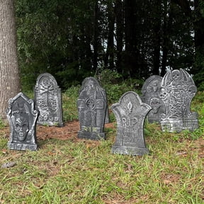 7Pack Halloween RIP Graveyard Foam Tombstones Decorations with 14 Stakes for Halloween Outdoor Yard Decoration