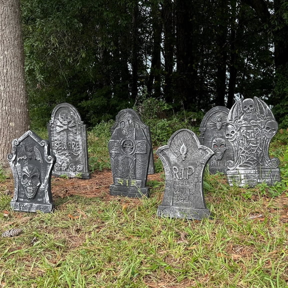 7Pack Halloween RIP Graveyard Foam Tombstones Decorations with 14 Stakes for Halloween Outdoor Yard Decoration