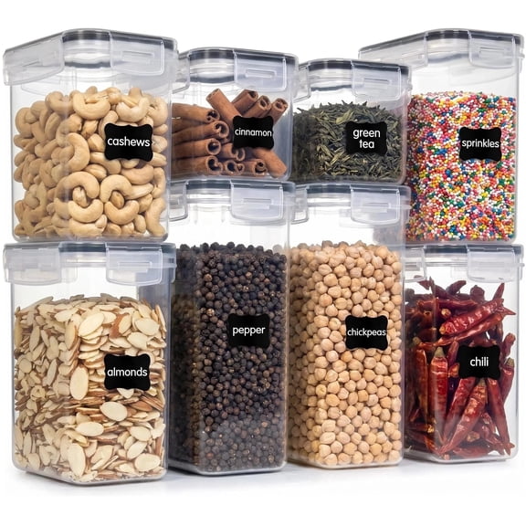 7Pack Airtight Food Storage Containers with Lids,Plastic Storage Canisters for Kitchen & Pantry Organization,Dry Food Canisters for Flour, Sugar and Cereal