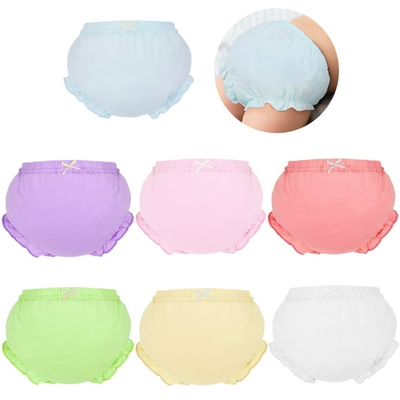Oscscso 7 Pcs Toddler Panty Over Diaper Ruffled Bloomers for Baby Comfortable and Breathable Cotton Baby Girl Undergarments Blumer para bebe packs