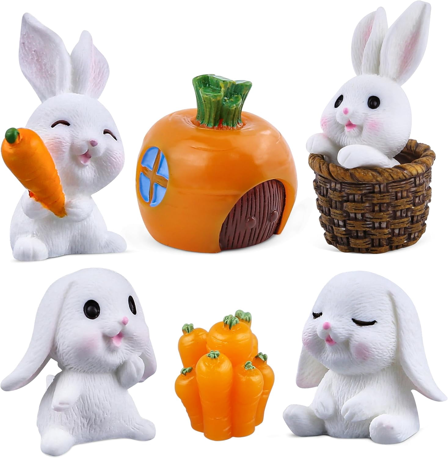 7Pack Cute Rabbit Figures, Mini Easter Bunny Carrot House Characters ...