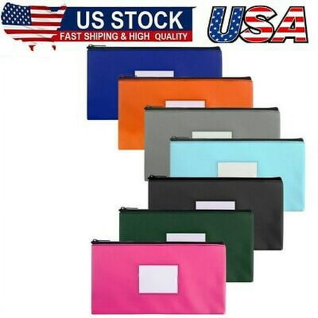 7Pack Money Bags with Zipper for Cash 11.25"x6.25" 7Colors Bank Deposit Bags
