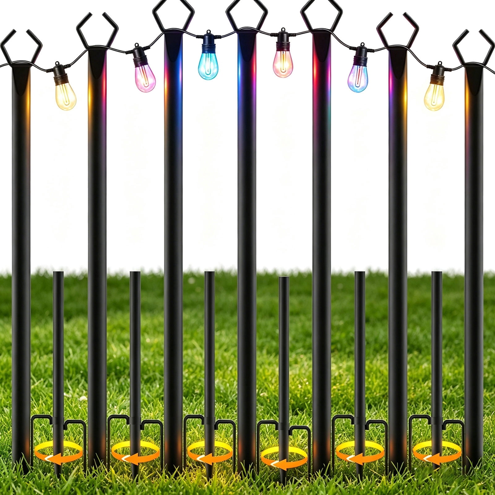 7Pack String Light Poles, 10ft Light Poles for Outside String Lights, Outdoor Lights Pole with Fork, Metal Poles Stand for Patio Deck Backyard
