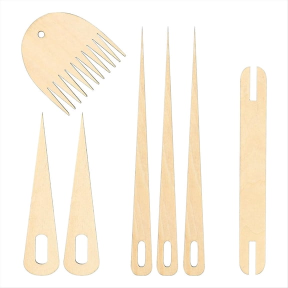 7Pack Wood Hand Stick Set Include 5Pcs Wood Weaving Crochet Needle,1Pcs Wooden ,1Pcs Wood Weaving Comb,7Pack Wood Hand Loom Stick Set,wood color