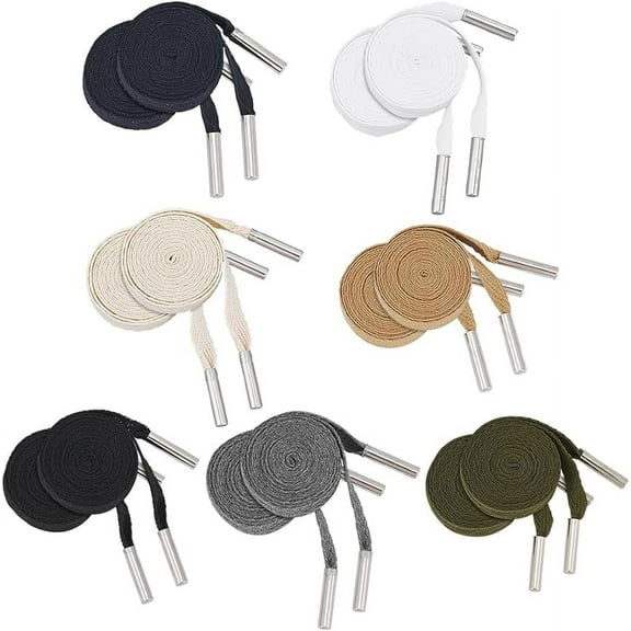 7Pairs Flat Drawstring Cord Rope 7 Colors Cotton Shoe Laces Flat Shoelace with Brass Aglets