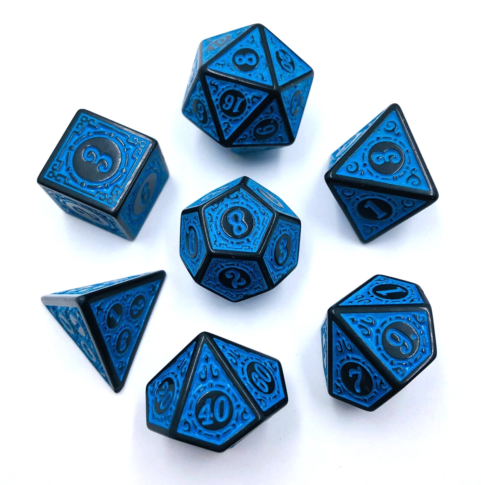 7Pc Black And Blue D&D Dice Set Polyhedral Dark Dnd Rpg Board Table Games
