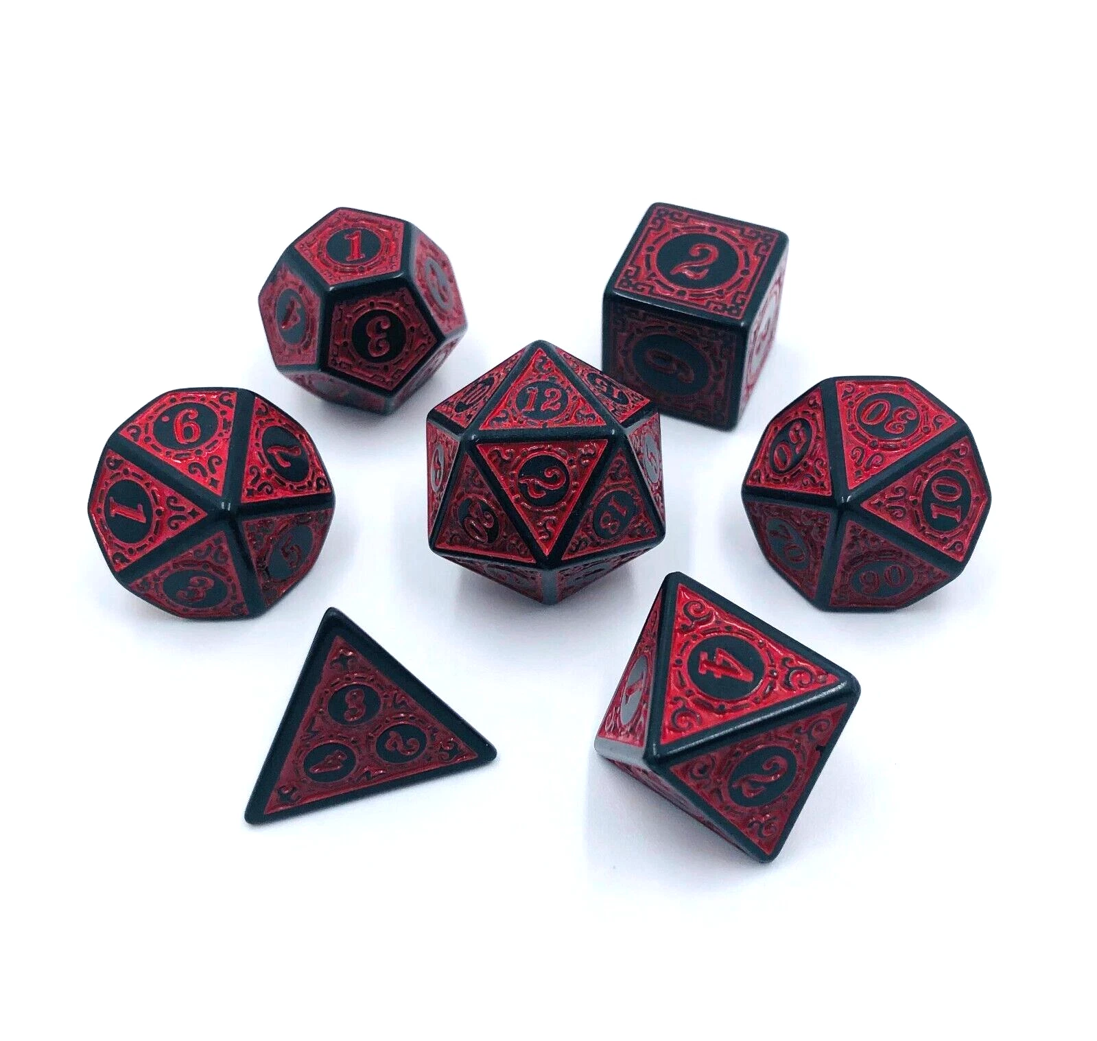 7Pc Black And Red D&D Dice Set Polyhedral Dark Dnd Rpg Board Table Games