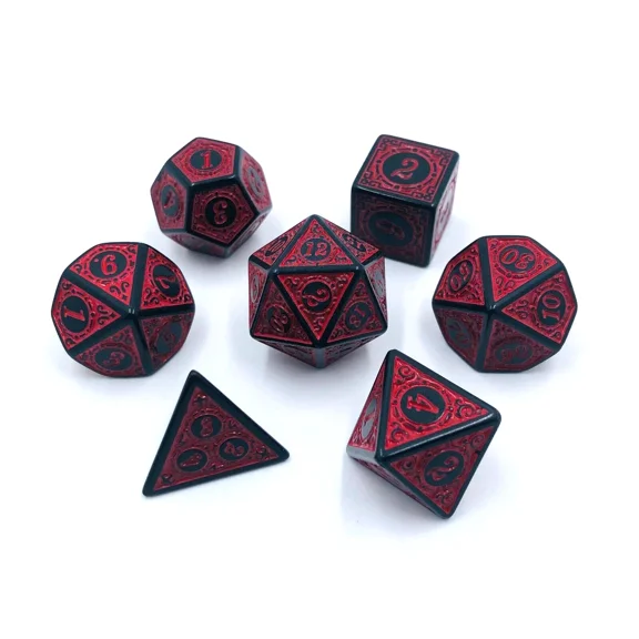 7Pc Black And Red D&D Dice Set Polyhedral Dark Dnd Rpg Board Table Games