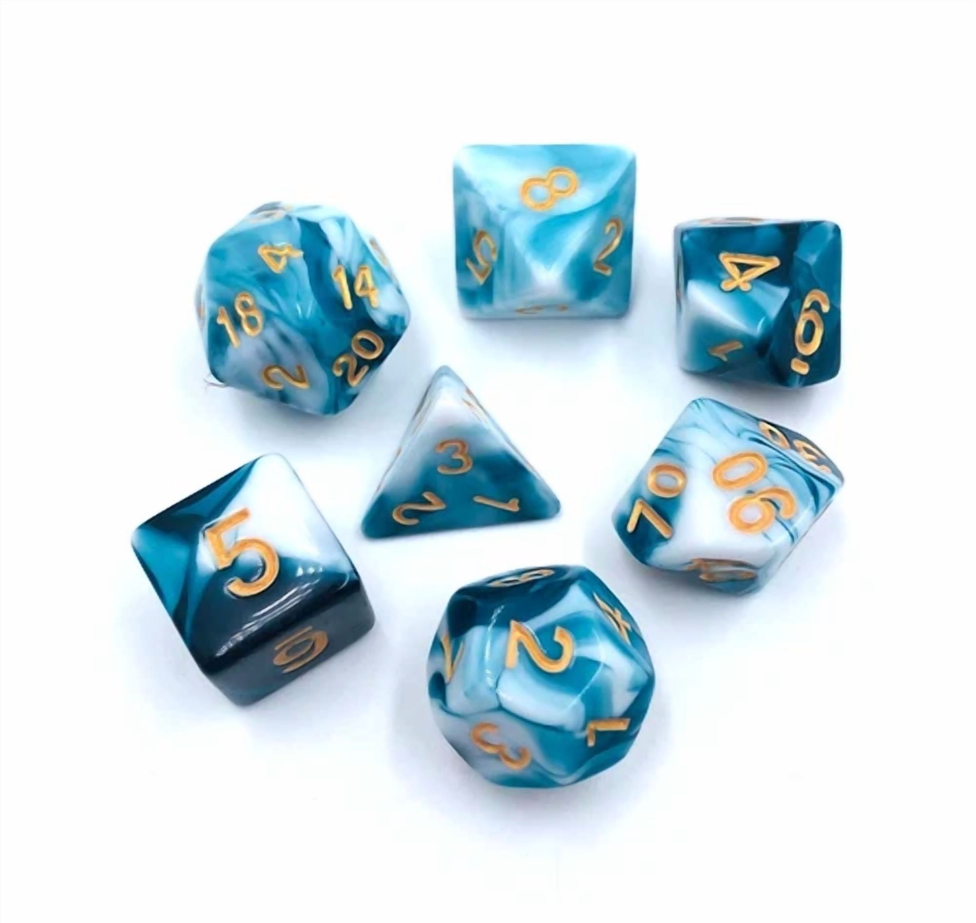 7Pc Blue And White D&D Dice Set Polyhedral Dark Dnd Rpg Board Table Games