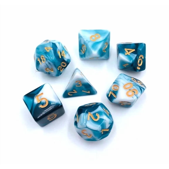 7Pc Blue And White D&D Dice Set Polyhedral Dark Dnd Rpg Board Table Games