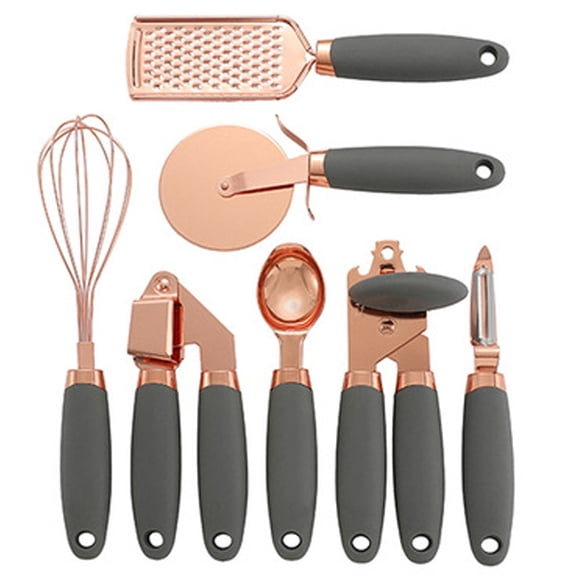 7Pc Essentials Kitchen Stainless Steel Gadget Set Metal with Soft Touch Handles for Cooking-grey