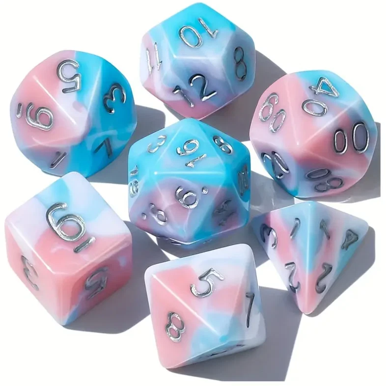 7Pc Pink And Blue Candy D&D Dice Set Polyhedral Dark Dnd Rpg Board Table Games