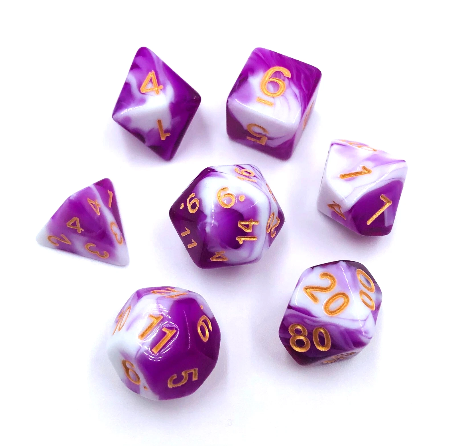 7Pc Purple And White D&D Dice Set Polyhedral Dark Dnd Rpg Board Table Games