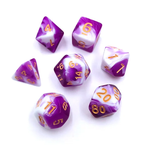 7Pc Purple And White D&D Dice Set Polyhedral Dark Dnd Rpg Board Table Games