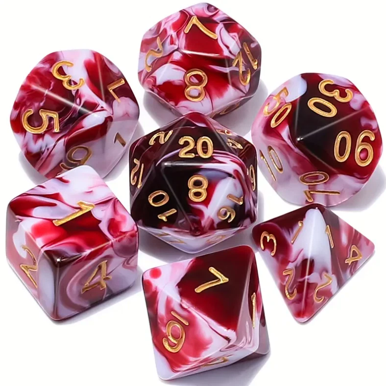 7Pc Red And White Bloody D&D Dice Set Polyhedral Dark Dnd Rpg Board Table Games