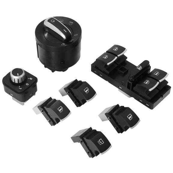 7Pc Window Headlight Gas Switch Set For Golf 5 6 for,1X Headlight Switch with Auto Function 1X Master Window Switch 3X Passenger Window Switches 1x Mirror Switch 1x Gas Switch,black