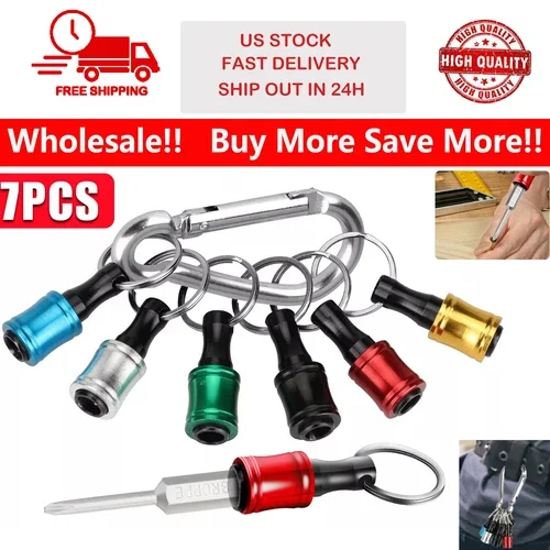 7Pcs 1/4" Hex Shank Quick Release Keychain Screwdriver Drill Bit Holder Bits Set