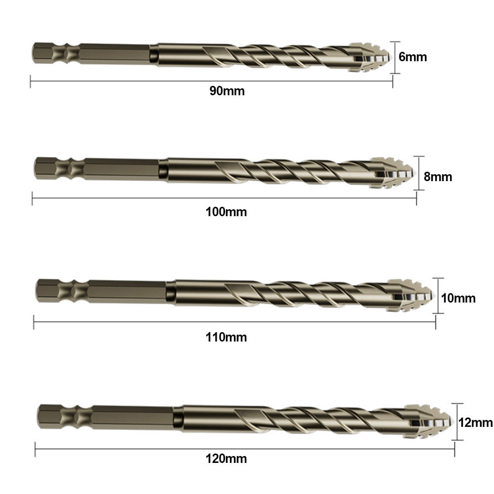 7Pcs 1/4Inch Hex Shank Eccentric Drill Four-Flute Glass Tile Punching ...