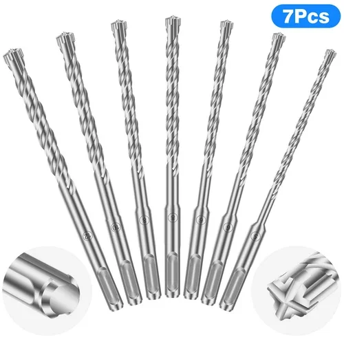 7Pcs 3/16"-1/2"Sds Plus Rotary Hammer Drill Bit Carbide Tip For Masonry Concrete