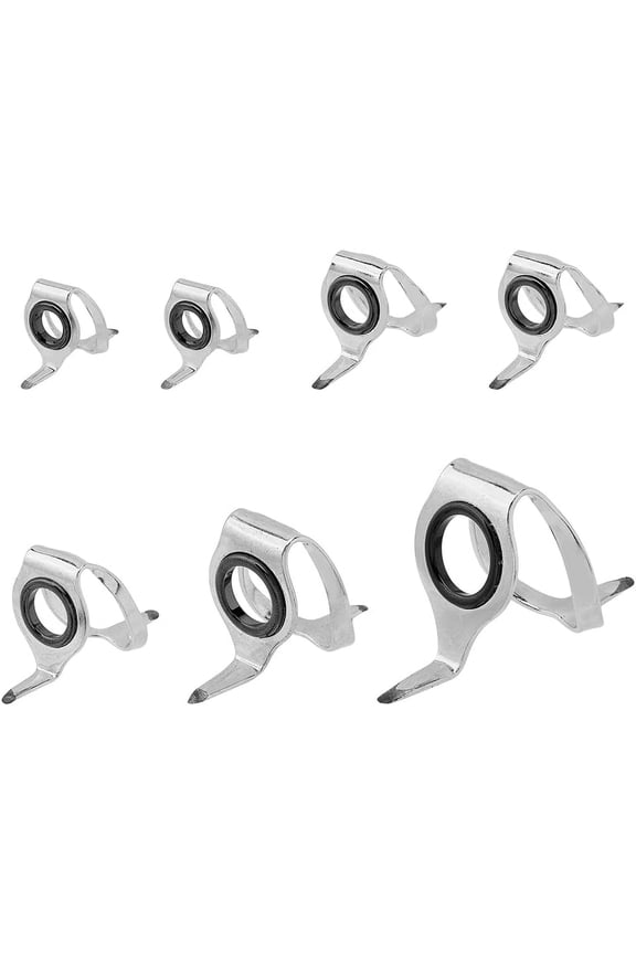 7Pcs 5 Sizes Fishing Rod Guide Kit Rod Stainless Steel Guides Ring Set Fishing Rod Eye Replacement Kit Fishing Rod Repair Accessories Silver