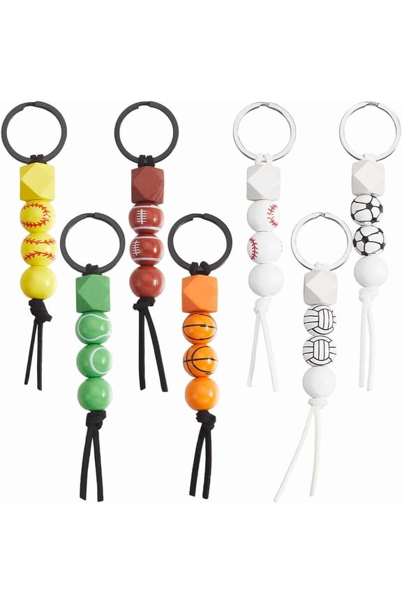 7Pcs 7 Colors Basketball Key Chains Bulk Beadable Keychains Kits Wood Small Round Soccer Volleyball Colorful Sport Ball Charm Keychain Set for Car Key Keychain Party Wedding Favors Adult diy