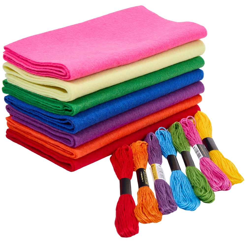 7Pcs 7 Colors Non-woven Felt Fabric DIY for Craft DIY Mat Stuffed with Toys with 7 Skeins Cotton Sewing Thread Mixed Color 92x20x0.14cm