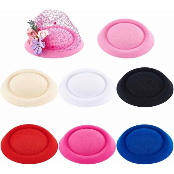 7Pcs 7 Colors Round Stewardess Fascinator Hat Base EVA Cloth Sinamay Base Derby Cloth Women Sinamay Hat Base for Millinery Magic 6.4x5.9x2.2inch Multicoloured for DIY