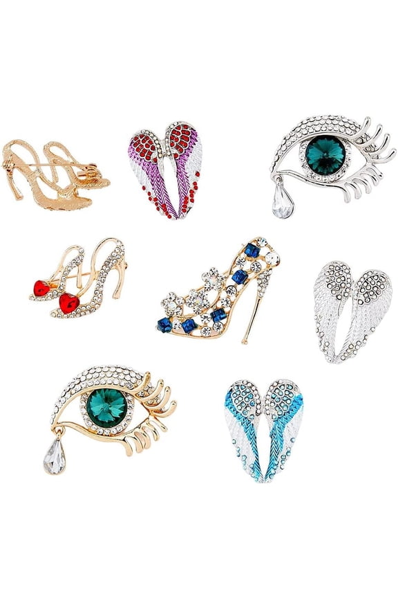 7Pcs 7 Styles Angel Wing Brooch Pin Tear of Angel Rhinestone Brooch Pin High Heels Brooch Alloy Guardian Wing Brooch Covered Scarves Shawl Clip Presents for Mom Jewelry for DIY
