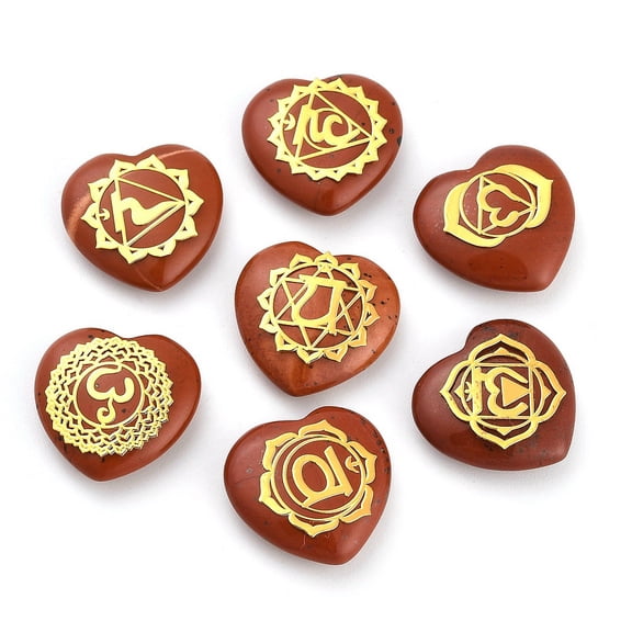 7Pcs 7 Styles Chakra Natural Red Jasper Love Heart Ornaments Figurines Reiki Energy Stone Balancing Meditation Gift 20x20x6mm 1pc/style