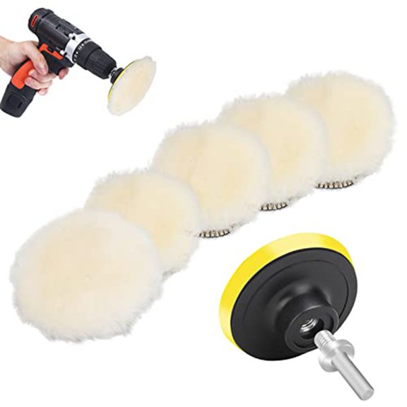 7Pcs 80mm Wool Polishing Pads Kit with M10 Drill Adapter for Car Detailing