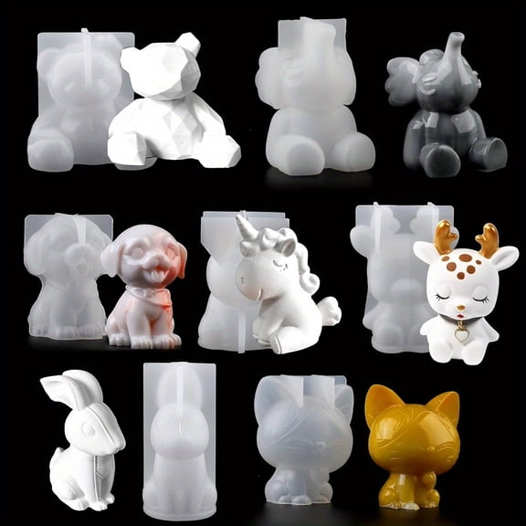 7Pcs Animal Resin Molds Set, Silicone Molds for Resin, 3D Epoxy Casting Molds in Unicorn, Rabbit, Bear & Animal Shapes for DIY Crafts & Stone Powder Projects