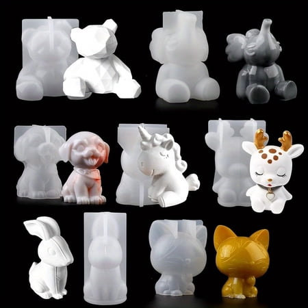 7Pcs Animal Resin Molds Set, Silicone Molds for Resin, 3D Epoxy Casting Molds in Unicorn, Rabbit, Bear & Animal Shapes for DIY Crafts & Stone Powder Projects
